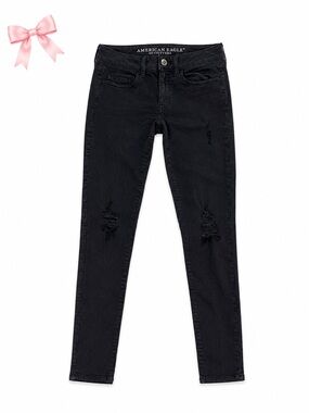American Eagle Outfitters Black Distressed Jeggings | Size 2 | Super Stretch X